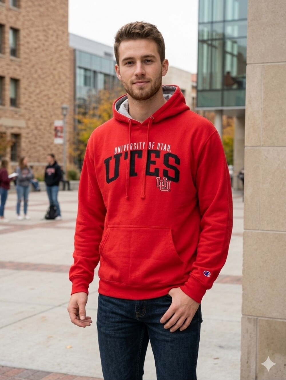 Champion University of Utah Utes Hoodie Red Mens Pullover Sweatshirt NCAA